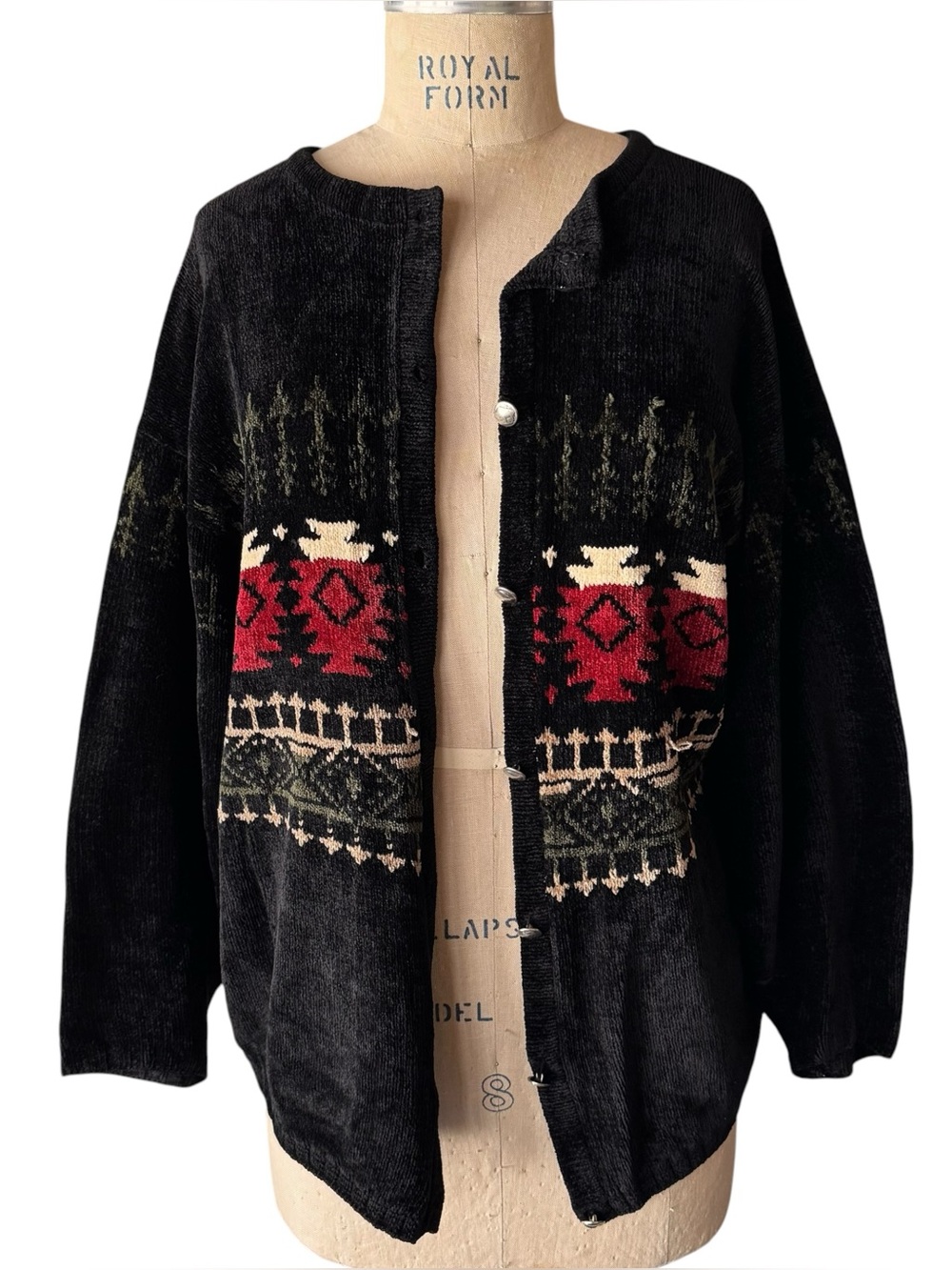 Vintage 80s Southwestern Milligan Brand New Mexico Geometric Buttoned Sweater